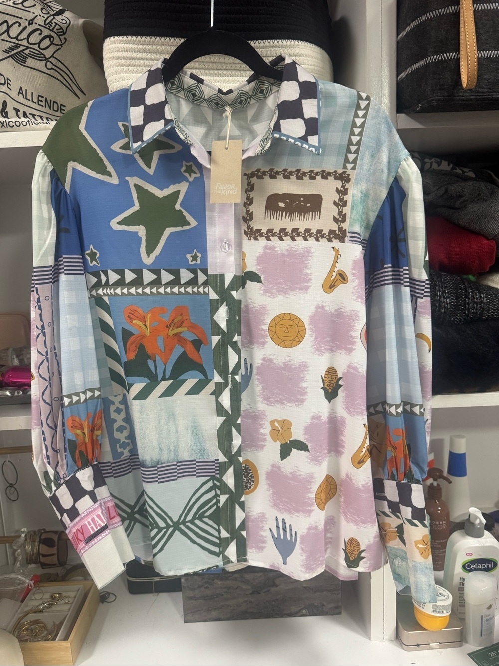 Casual Patchwork Button-Up Shirt - Multicolor - Picture 3 of 5
